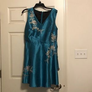 Eshakti Teal Embroidered Cocktail Mini Dress